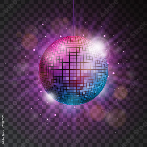 Vector shiny disco ball illustration on a transparent background. photo