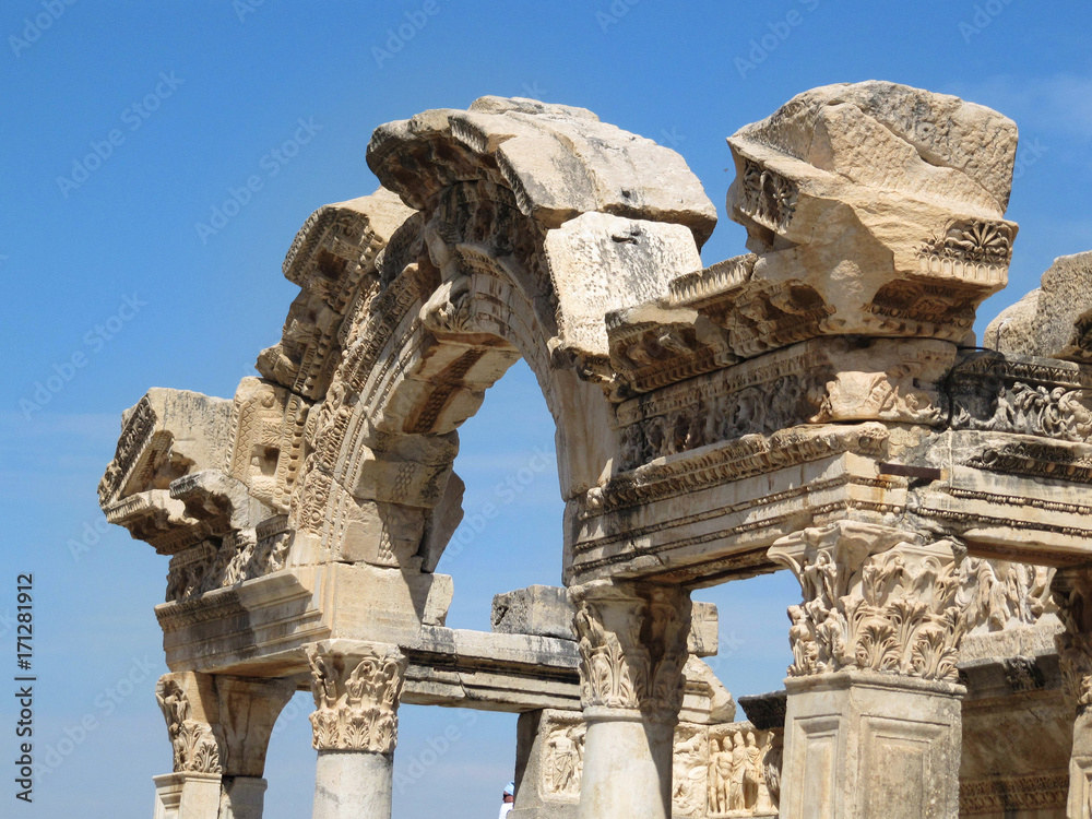 A close image of the details of the ruins of the ancient Greek city of Ephesus