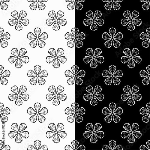 Floral seamless patterns. Black and white design