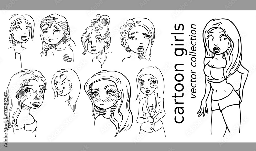 Vrouwen cartoon portret collectie Vrouwen cartoon portret collectie