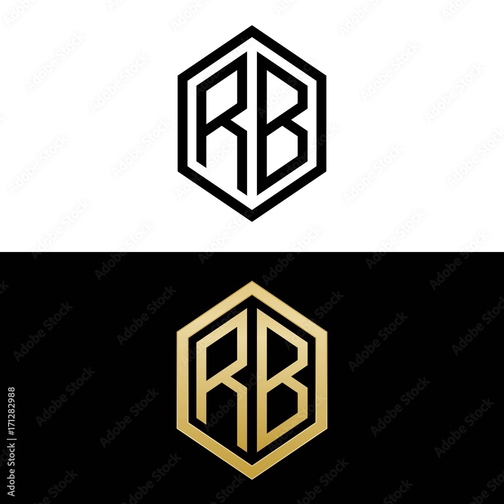initial letters logo rb black and gold monogram hexagon shape vector ...