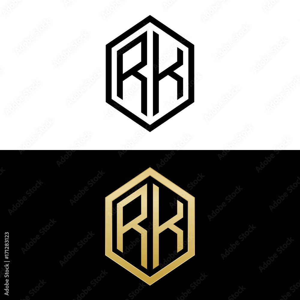 initial letters logo rk black and gold monogram hexagon shape vector initial letters logo rk black and gold monogram hexagon shape vector
