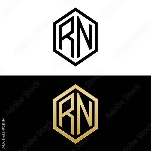 initial letters logo rn black and gold monogram hexagon shape vector photo