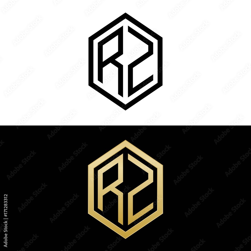 initial letters logo rz black and gold monogram hexagon shape vector initial letters logo rz black and gold monogram hexagon shape vector