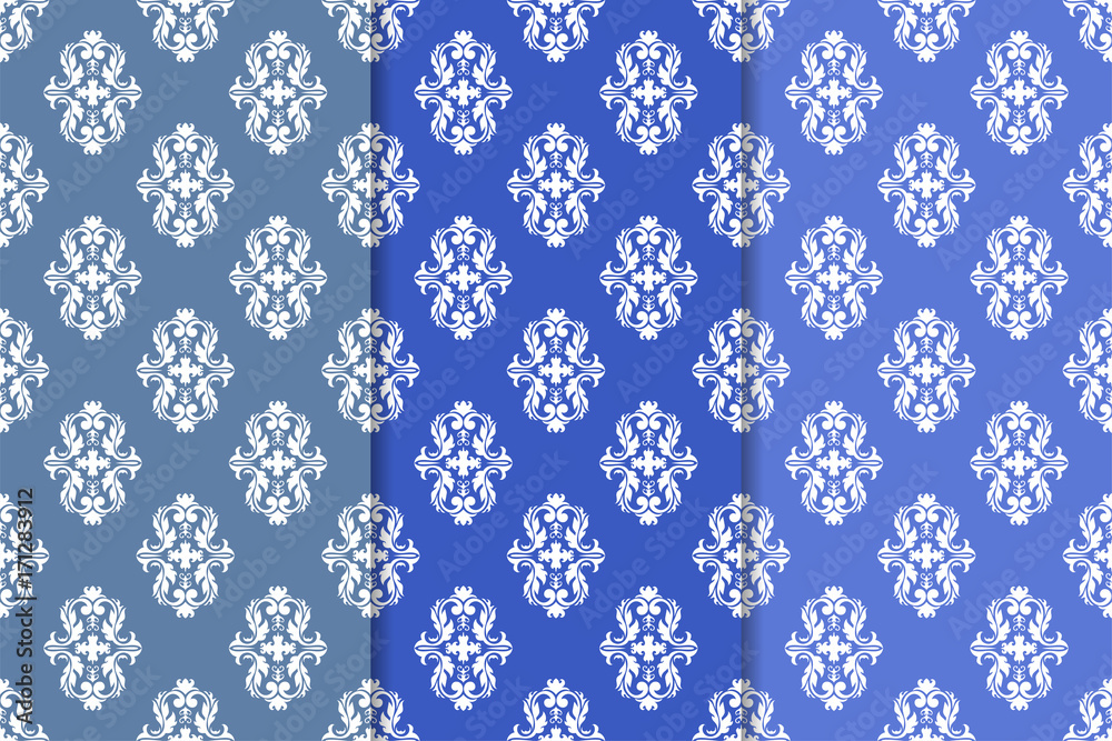 Set of floral ornaments. Blue vertical seamless patterns Set of floral ornaments. Blue vertical seamless patterns