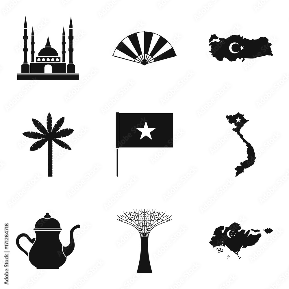 Muslim icons set, simple style