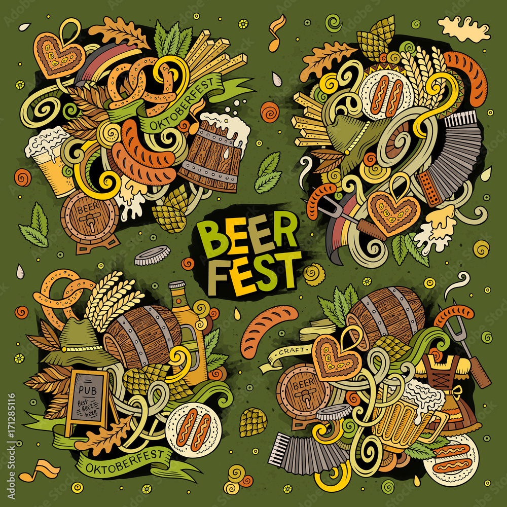 Fototapeta premium Vector doodle cartoon set of Oktoberfest designs