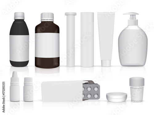 Medical jars and boxes for your corporate style. It's easy to change colors. Mock up Vector Template