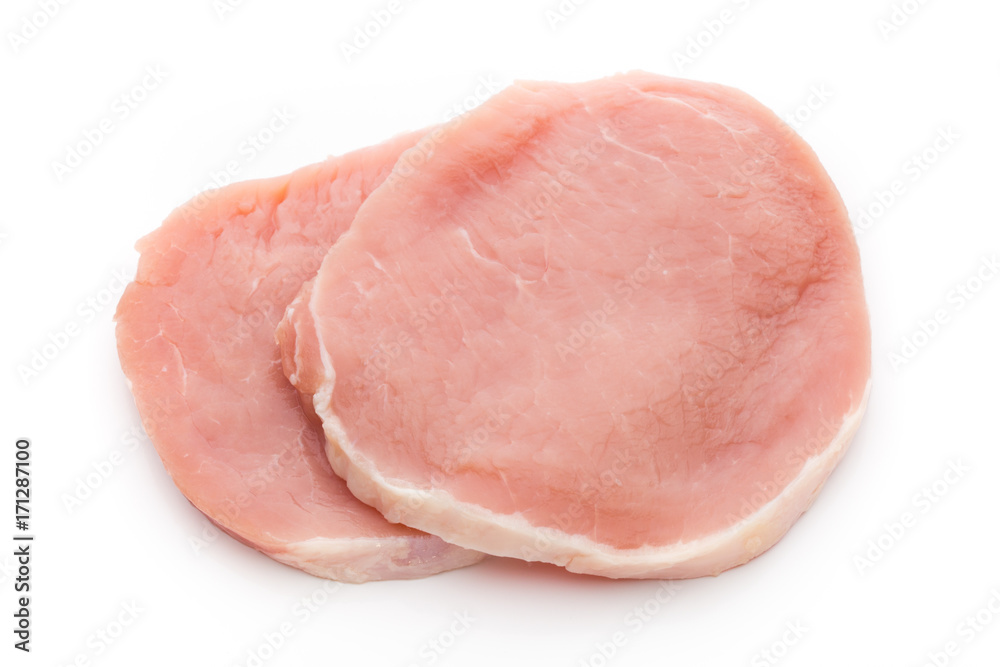 Fresh raw beef steak isolated on white background, top view. Fresh raw beef steak isolated on white background, top view.