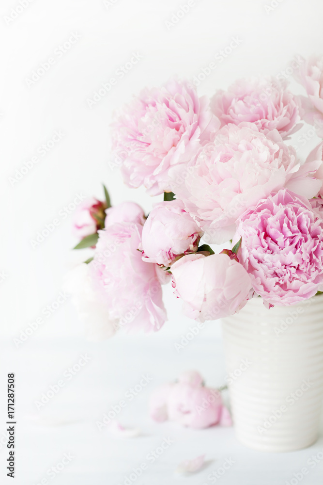 beautiful pink peony flowers bouquet in vase