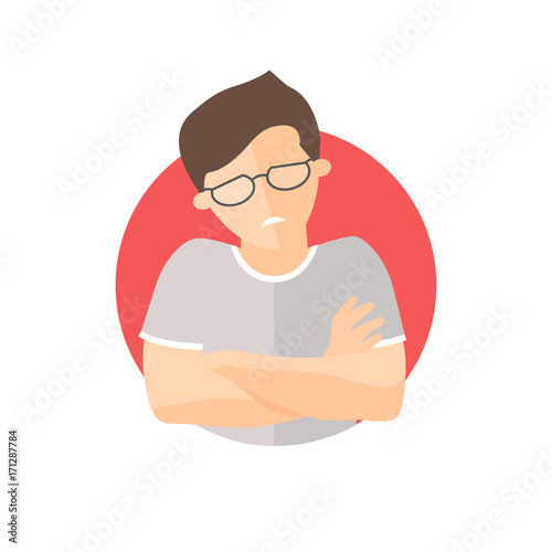 Painful expression, man in pain, flat vector icon