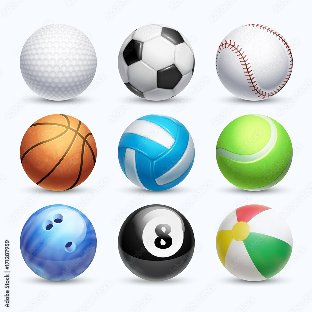 Realistic sports balls vector set
