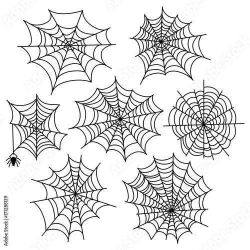 Halloween spider web vector set. Cobweb decoration elements isolated