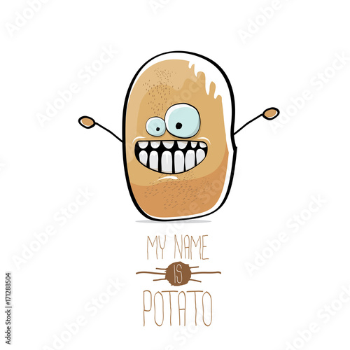vector funny cartoon cute brown potato isolated on white