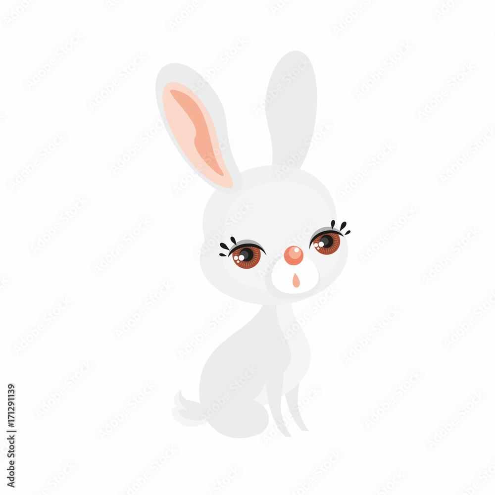 Fototapeta premium The image of cute little rabbit in cartoon style. Vector childrens illustration.