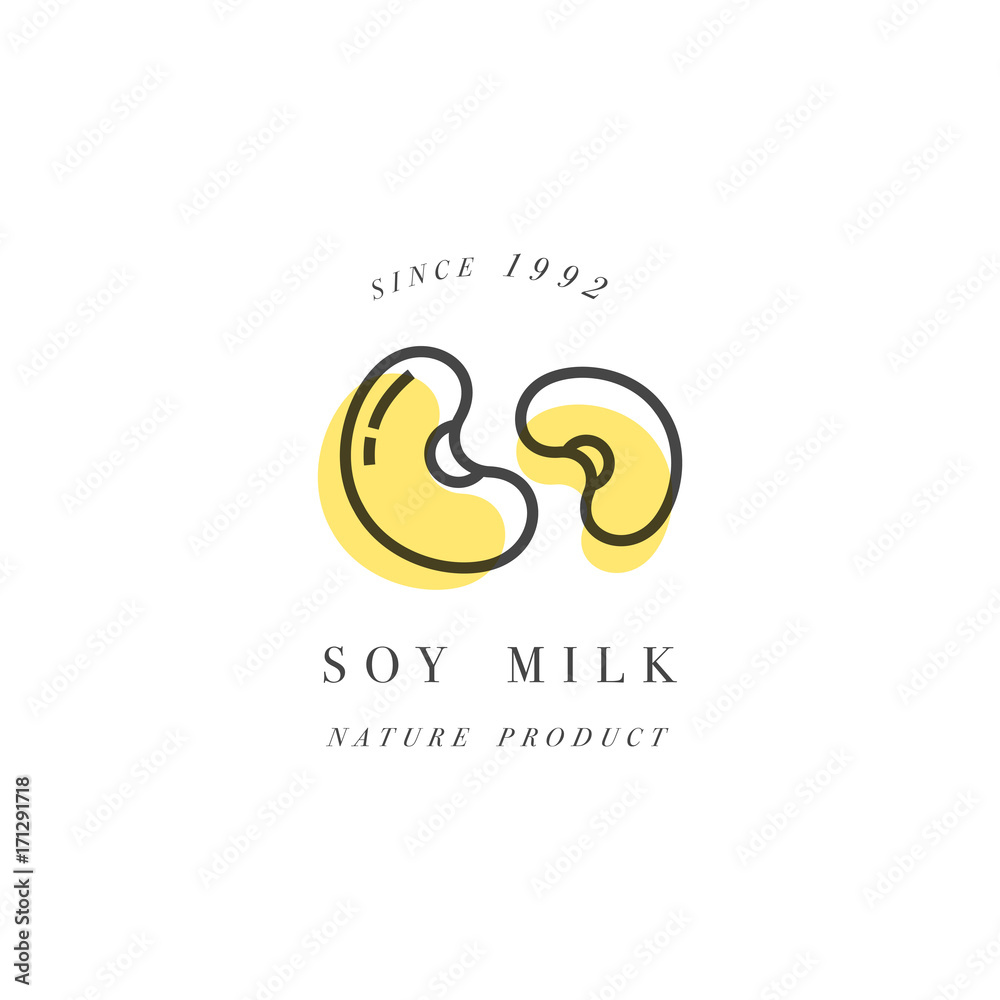 Vector set of packaging design elements and icons in linear style - soy milk