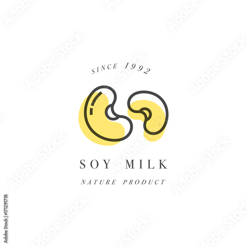 Vector set of packaging design elements and icons in linear style - soy milk