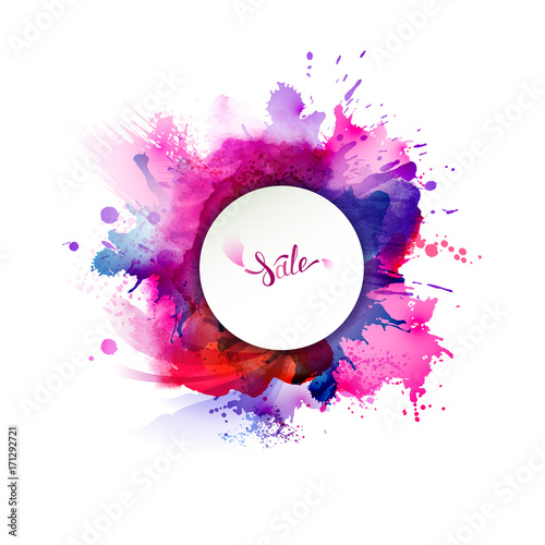 Purple, blue, lilac, red, magenta and pink watercolor stains. Bright color element for abstract artistic background.