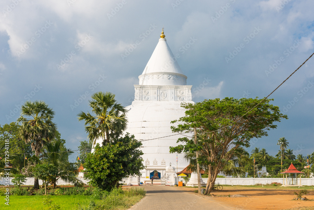 The very old Buddhist monastery hemispherical dome named Stupa frrom Raja Maha Vihara, in small town Tissamaharama. The dome is the largest Dagoba in the Southern region of the country