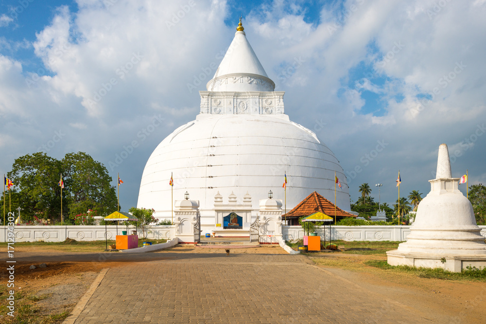The very old Buddhist monastery hemispherical dome named Stupa frrom Raja Maha Vihara, in small town Tissamaharama. The dome is the largest Dagoba in the Southern region of the country