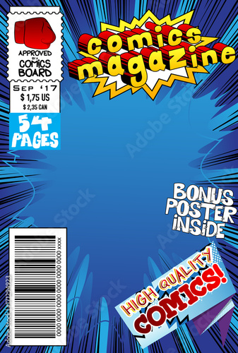 Editable comic book cover with abstract explosion background.