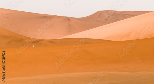 lone person walking on the dunes, Sossusvlei, Namibia