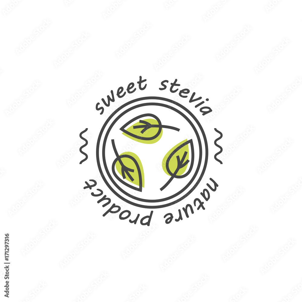 Vector set of stevia labels, logos, badges, icons. Natural sweetener design element. Organic stevia icon isolated. Vector set of stevia labels, logos, badges, icons. Natural sweetener design element. Organic stevia icon isolated.