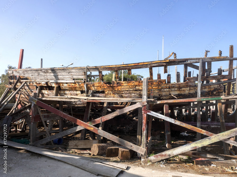 repair of an old ship in dry docks, Croatia