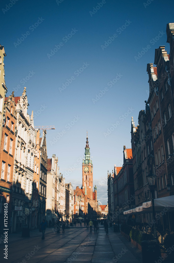 GDANSK, POLAND - APRIL 20, 2017: City hall on Mariacka Street GDANSK, POLAND - APRIL 20, 2017: City hall on Mariacka Street