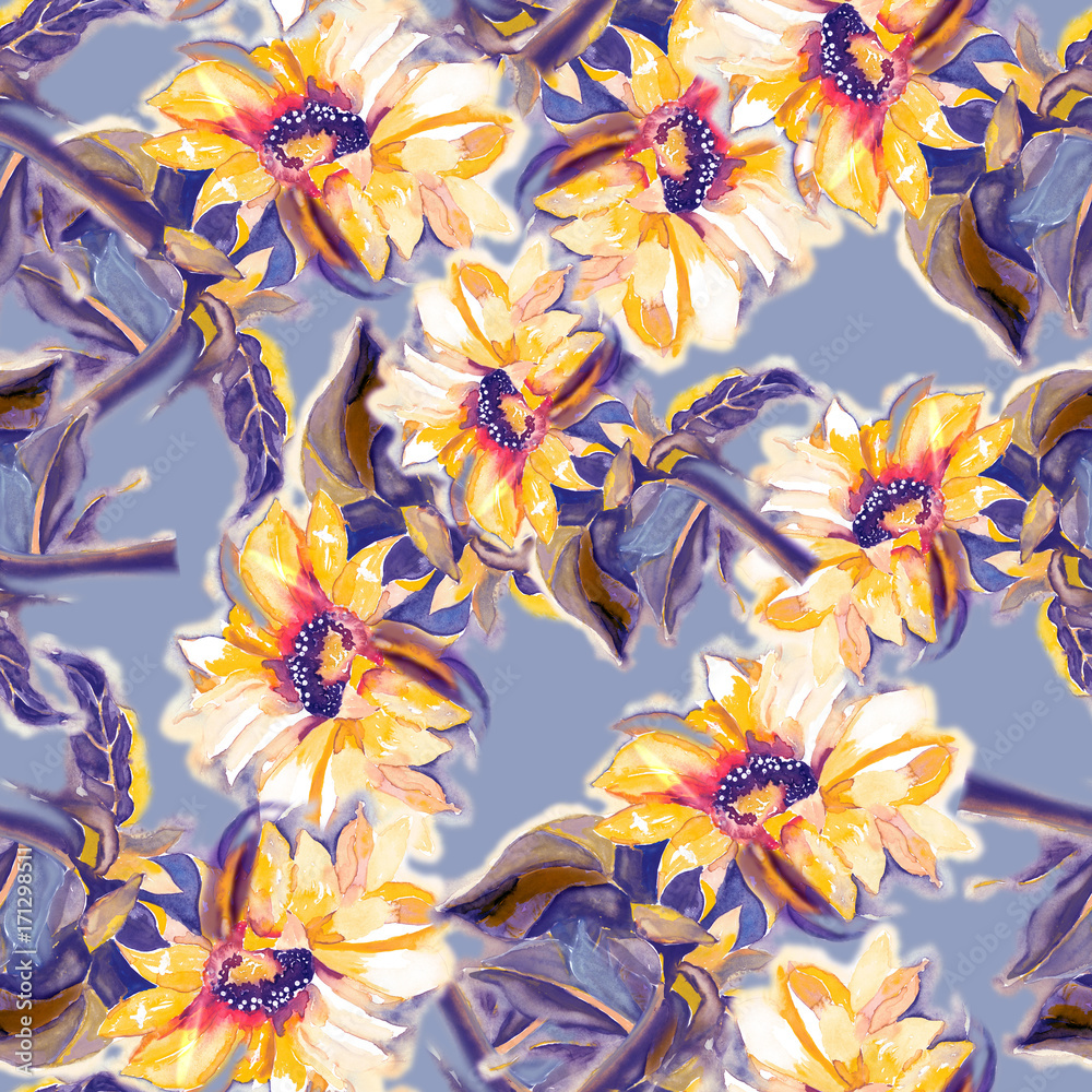 Obraz premium Sunflower background, seamless pattern