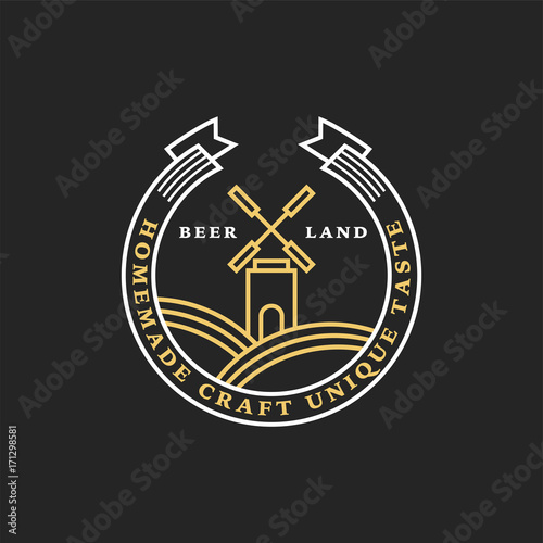 Set of linear brewery logos. Labels with bottles and hops