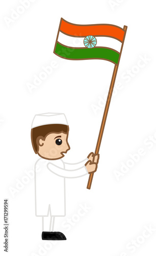 Young Politician Character Holding India Flag