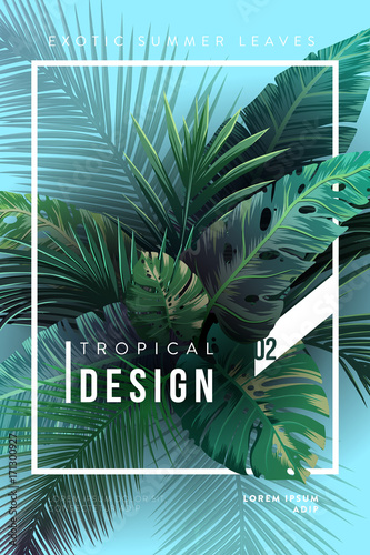 Bright tropical background with jungle plants. Exotic pattern with tropical leaves