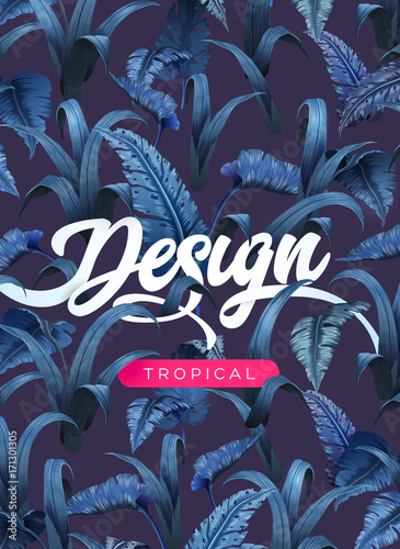 Bright tropical background with jungle plants. Exotic pattern with tropical leaves