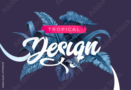 Bright tropical background with jungle plants. Exotic pattern with tropical leaves