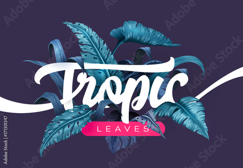 Bright tropical background with jungle plants. Exotic pattern with tropical leaves