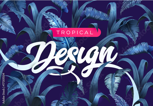 Bright tropical background with jungle plants. Exotic pattern with tropical leaves