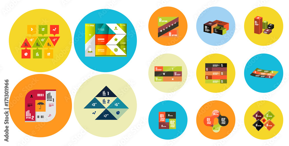 Round icons with geometric infographic templates