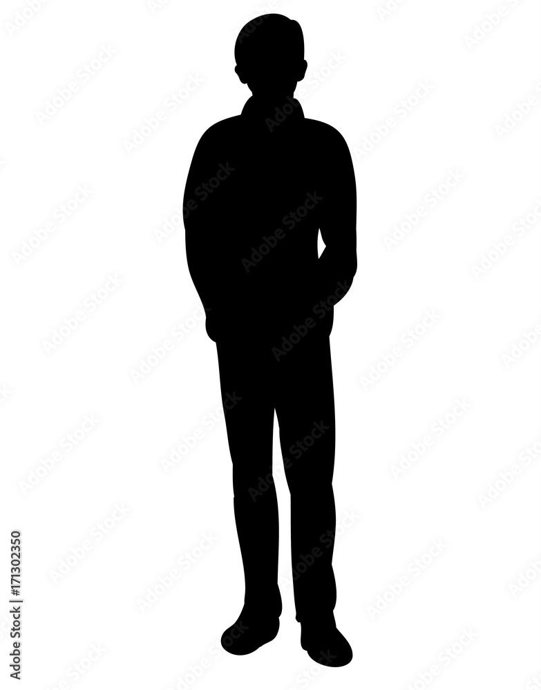 silhouette boy standing, isolated