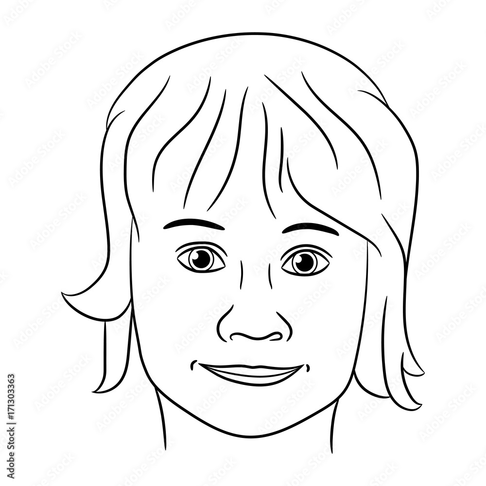 head of a teenage girl from the black contour lines vector illustration