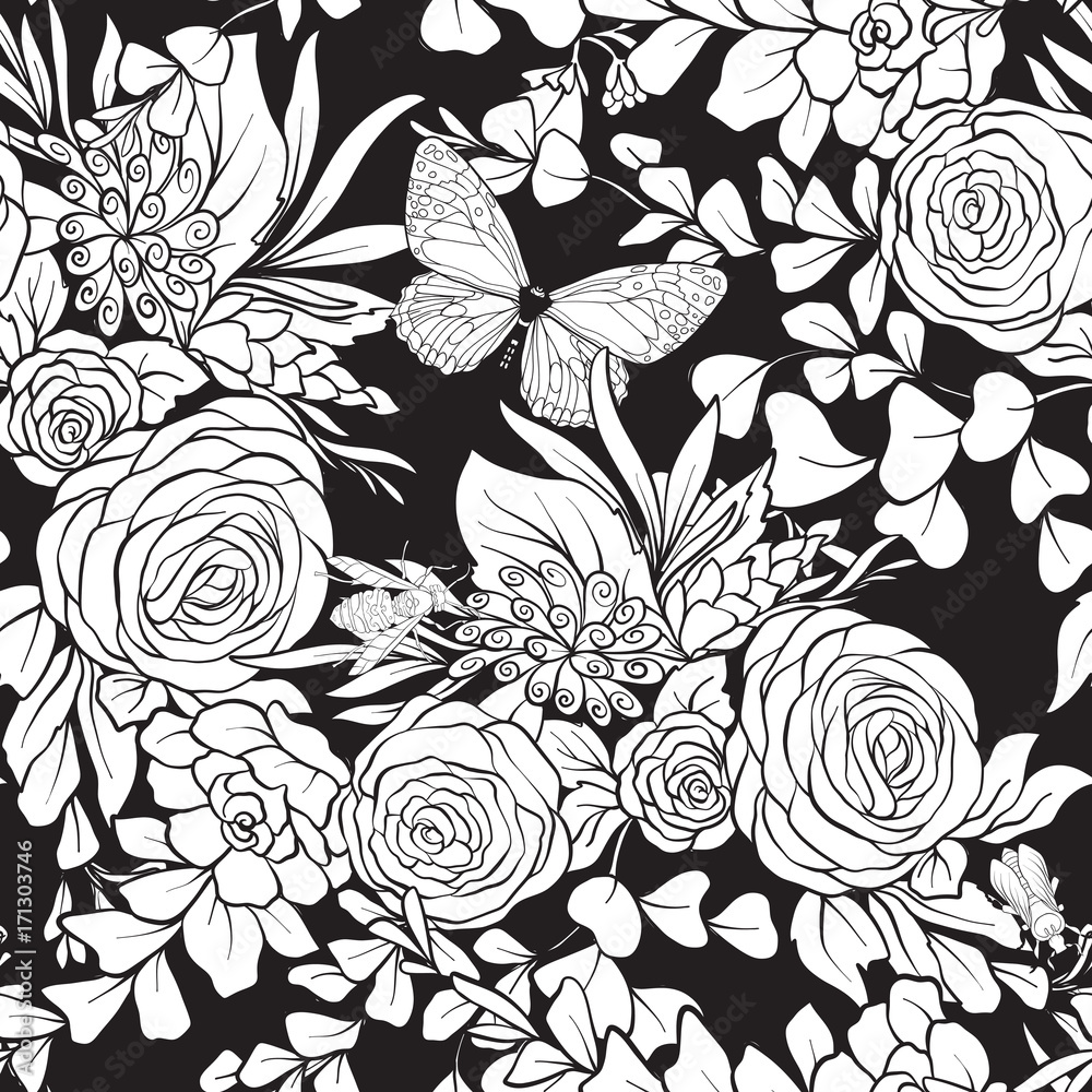 custom made wallpaper toronto digitalFloral seamless pattern with butterflies 