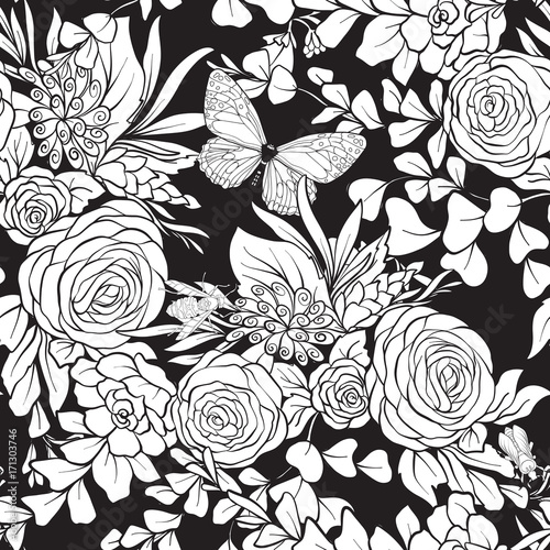 Wallpaper Mural Floral seamless pattern with butterflies  Torontodigital.ca