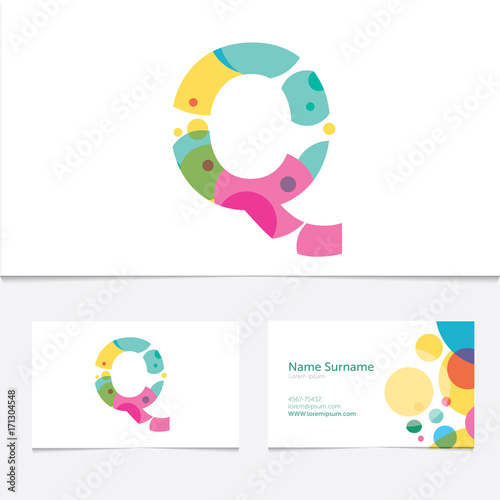 Creative Letter Q design vector template on The Business Card Template. Abstract Colorful Alphabet .Friendly funny ABC Typeface. Type Characters