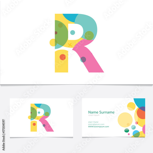 Creative Letter R design vector template on The Business Card Template. Abstract Colorful Alphabet .Friendly funny ABC Typeface. Type Characters
