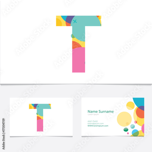 Creative Letter T design vector template on The Business Card Template. Abstract Colorful Alphabet .Friendly funny ABC Typeface. Type Characters