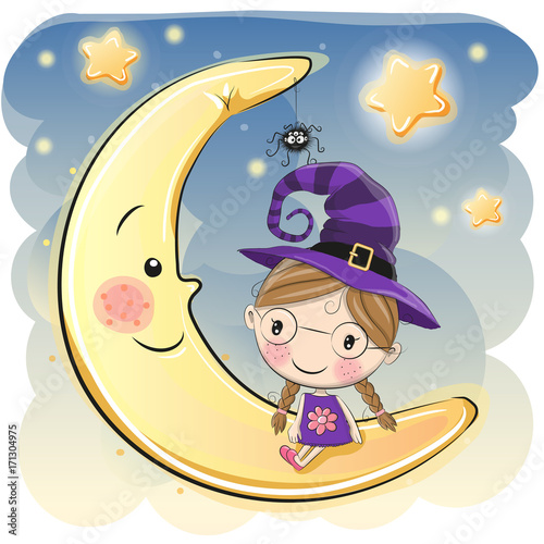 Halloween illustration with cute witch