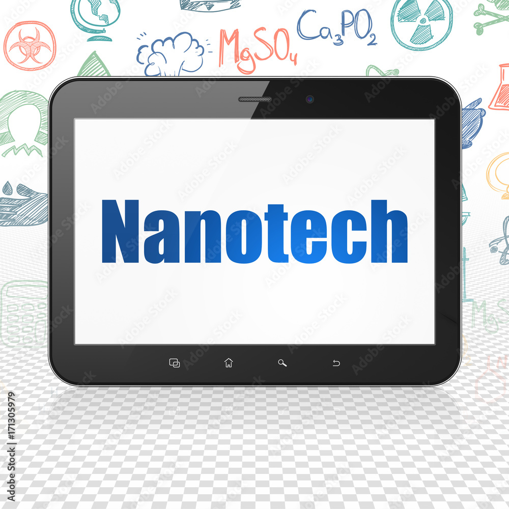 Science concept: Tablet Computer with Nanotech on display Science concept: Tablet Computer with Nanotech on display