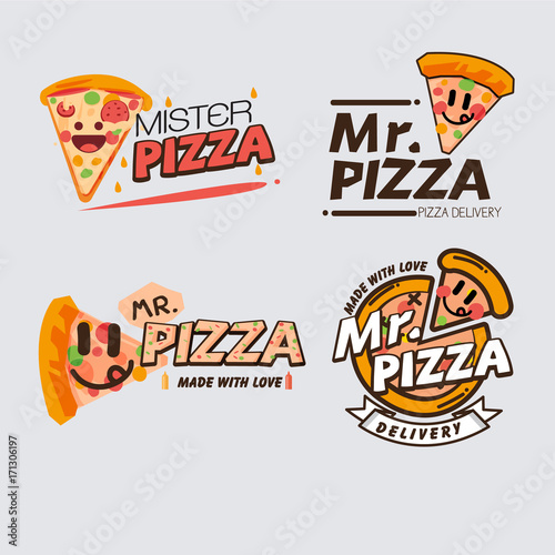 Pizza logo template concept. badges, banners for fast food restaurant.  - vector illustration