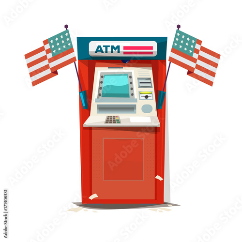 ATM machine with USA flag. USA financial concept - vector