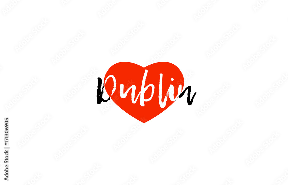 European capital city dublin love heart text logo design